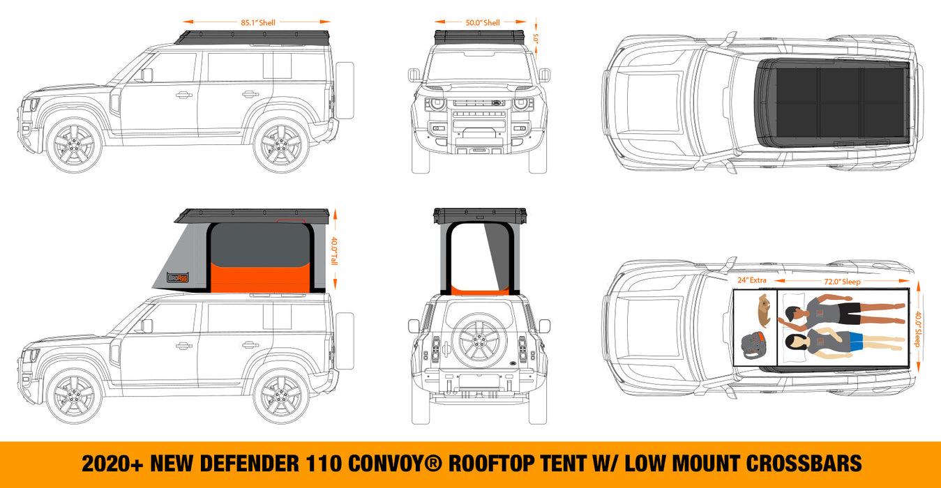 BA Convoy Land Rover 2020-22 2 Person Pop-Up Rooftop Tent w/ Optional Panoramic Moonroof