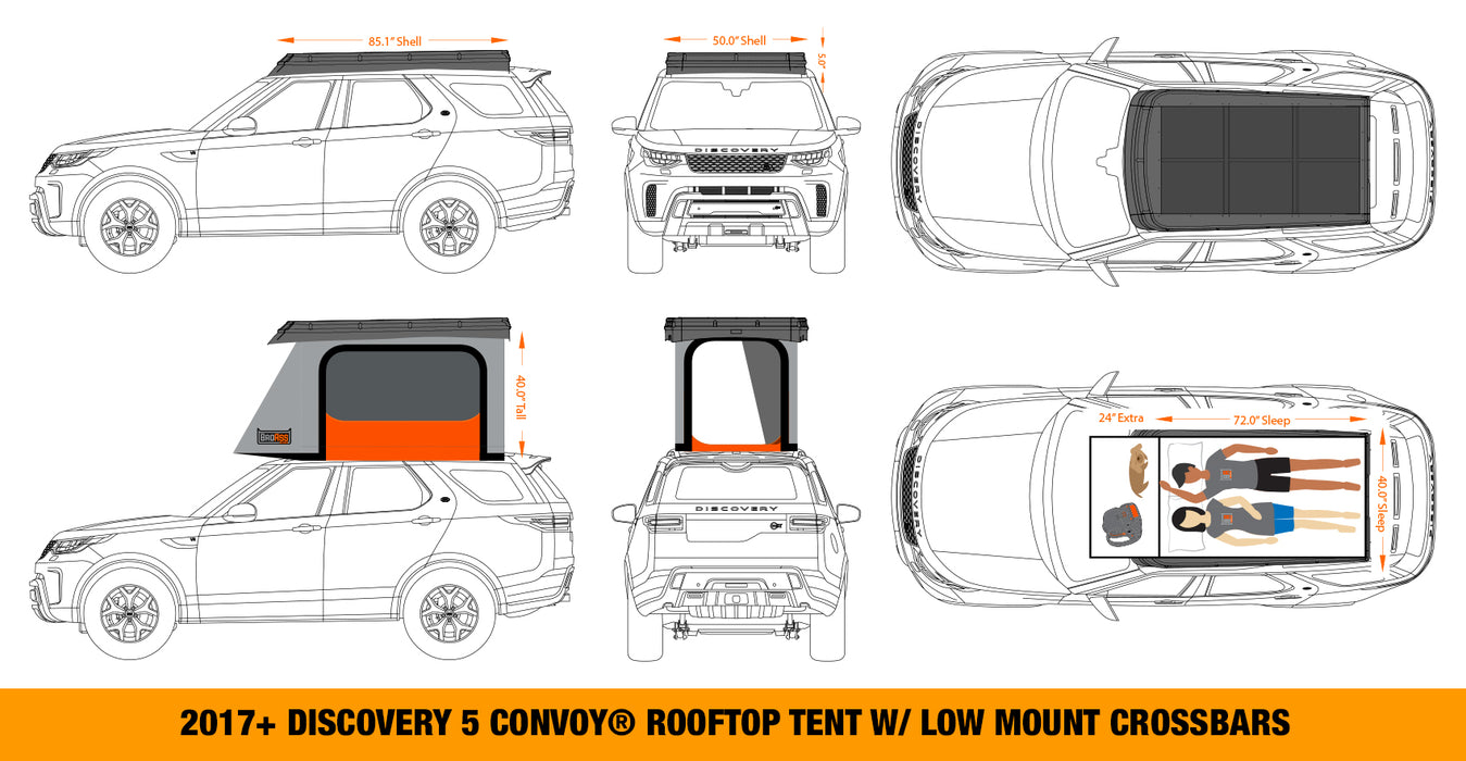 BA Convoy Land Rover 2017-22 2 Person Pop-up Rooftop Tent w/ Optional Panoramic Moonroof