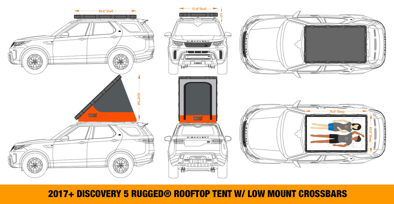 BA Rugged Land Rover Discovery 2017-22 2 Person Clamshell Rooftop Tent w/ Optional Panoramic Moonroof