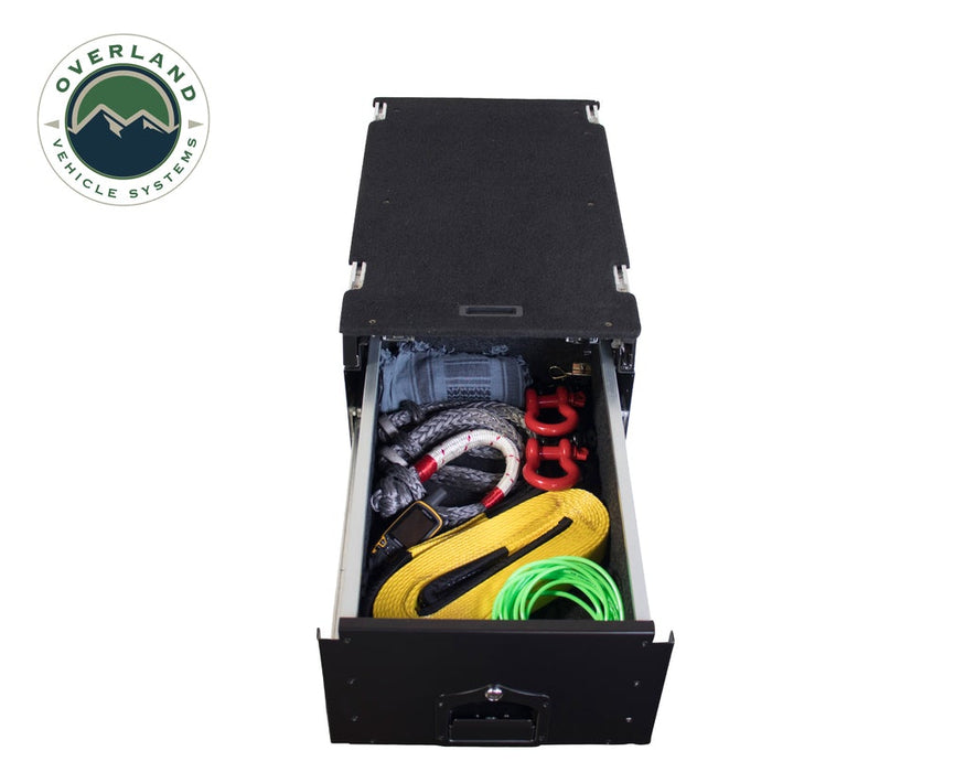 OVS Cargo Box With Slide Out Drawer & Working Station Size - Black Powder Coat