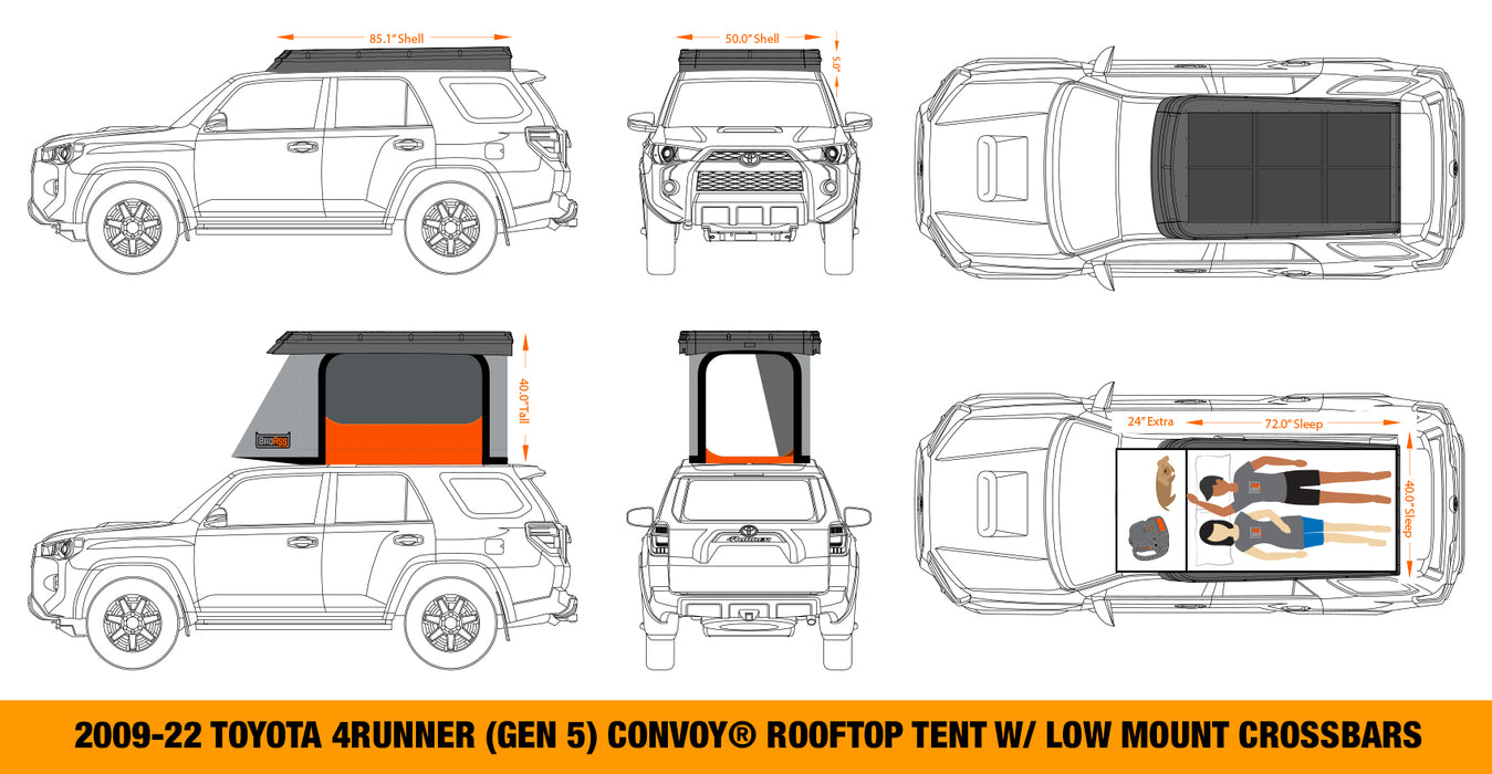 BA Convoy Toyota 4Runner 09 22 2 Person Pop up Rooftop Tent w