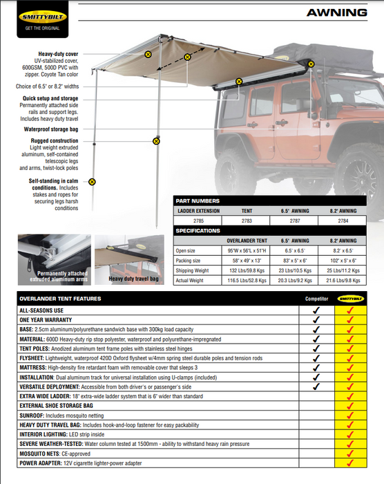 Smittybilt Overlander 2-3 Person Softshell Rooftop Tent